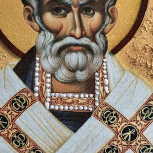 Saint Nicholas Decoupage Icon on Wood new