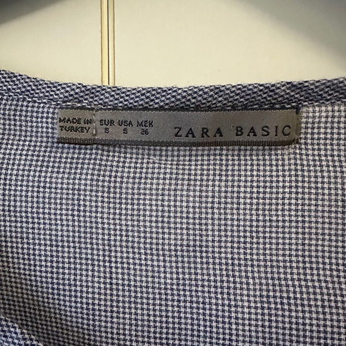 Zara Basic Micro-Gingham Shirt like new, grey and blue