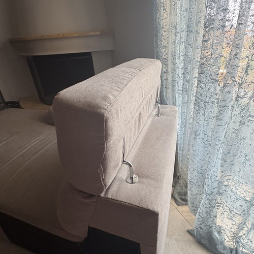 Recliner sofa Praktiker with storage and headrest mechanism, beige-gray