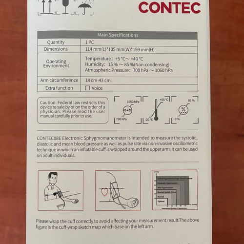 Contec 08E Arm Blood Pressure Monitor new with LED display