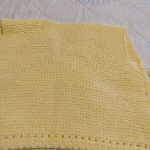 Handmade knitted baby sleeveless cardigans, yellow and blue
