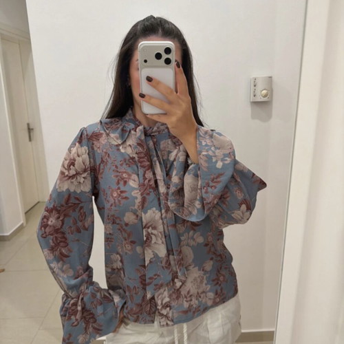 Milkwhite shirt, grey and blue, size M