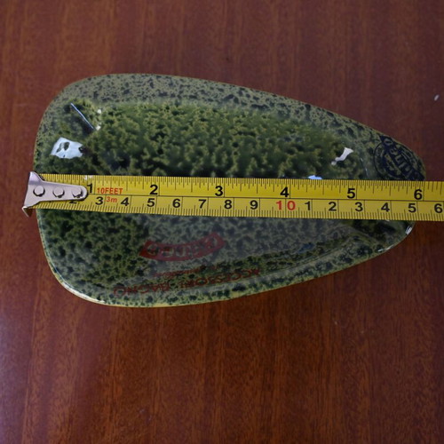 Vintage ceramic ashtray leaf-shaped used, green-yellow
