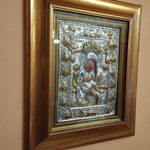 Orthodox silver icon of Virgin Mary and Jesus like new