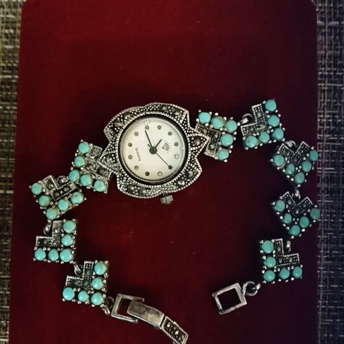Silver women's watch 925 with turquoise and marcasite new