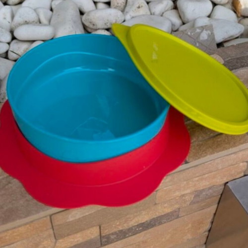 Bebe set with airtight food container and non-slip plate