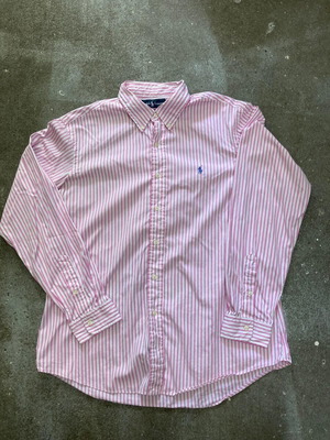 Ralph Lauren Longsleeve Oxford Shirt XL, pink white pinstripe, blue logo