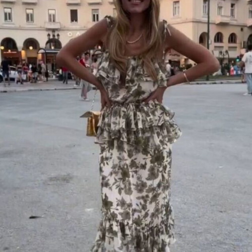 Olive Blossom Dress new, chiffon silk fabric, size M