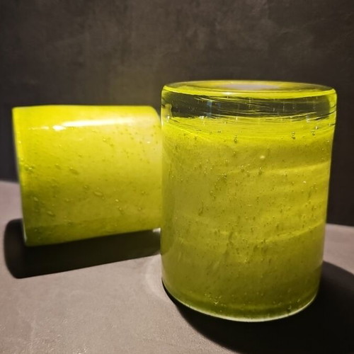 Set of 2 solid glass lime green candle holders
