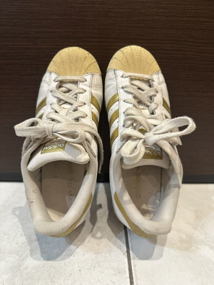 Adidas Superstar athletic shoes used, white and gold, size 37