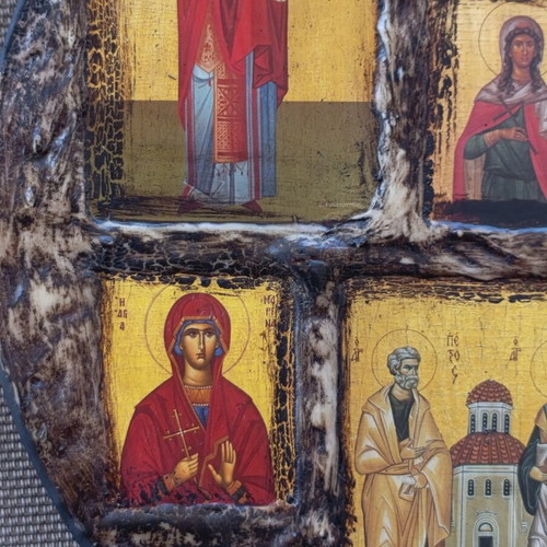 Religious icon composition on wood 24x22 cm