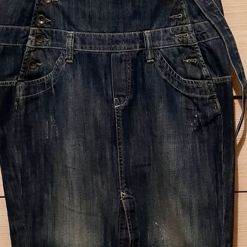 Zara denim skirt XL 42 with removable straps and metal buttons, like new