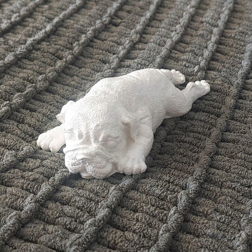 Handmade white cement dog figurine, 14 cm