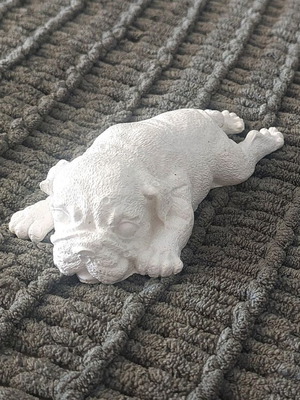 Handmade white cement dog figurine, 14 cm