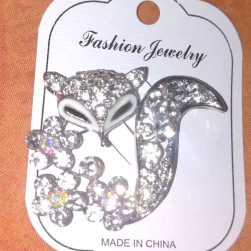Fox Chameleon Brooch new, silver plated with crystals