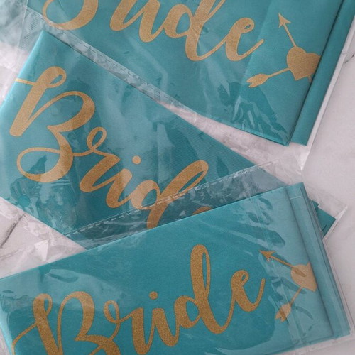 Bachelorette sashes turquoise and white for bride, new, set of 6