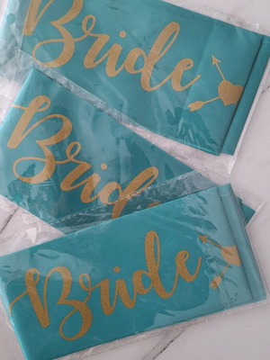 Bachelorette sashes turquoise and white for bride, new, set of 6