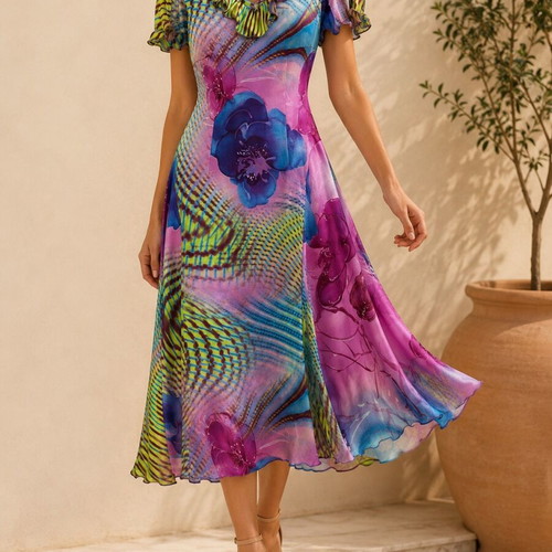 Vintage Y2K long satin dress like new, handmade, multicolor blue