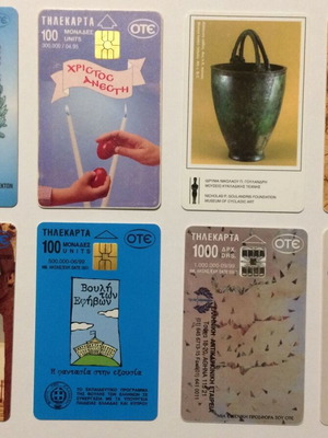 Phone cards used, pack of 8 Greek