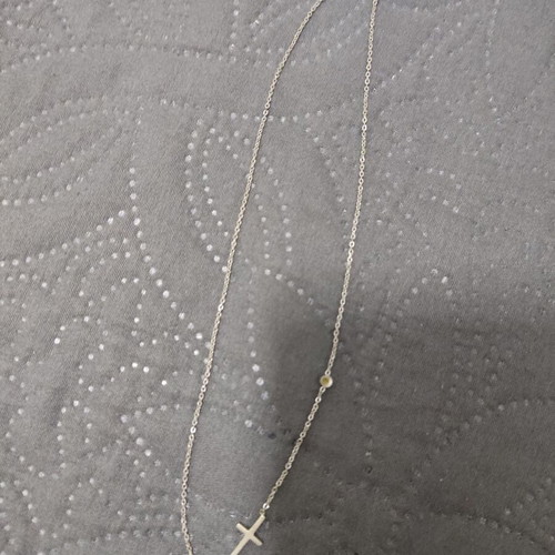 Cross necklace with eye used, missing bead, silver color