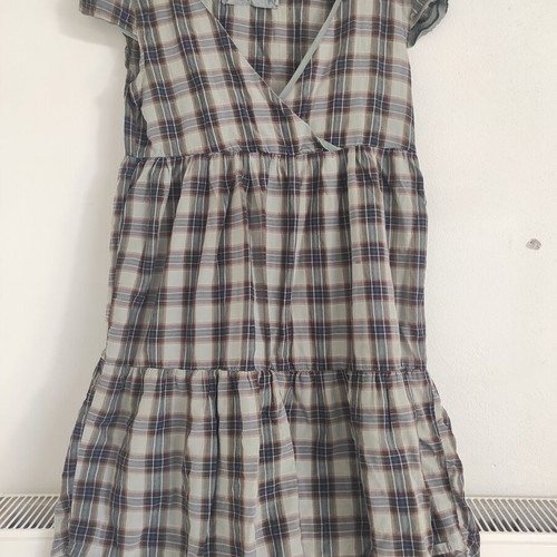 Helmi cotton dress used, airy khaki and black plaid