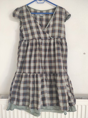 Helmi cotton dress used, airy khaki and black plaid