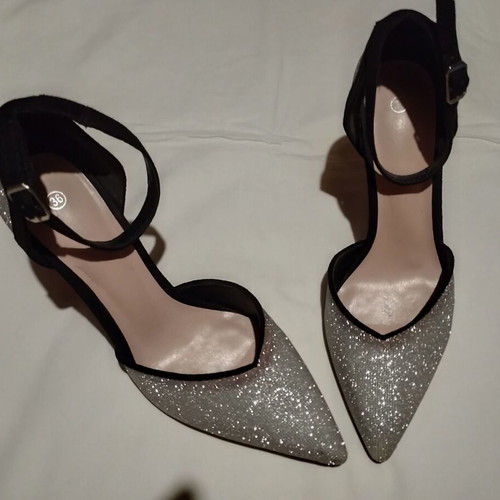 Silver and black high heel pumps size 36