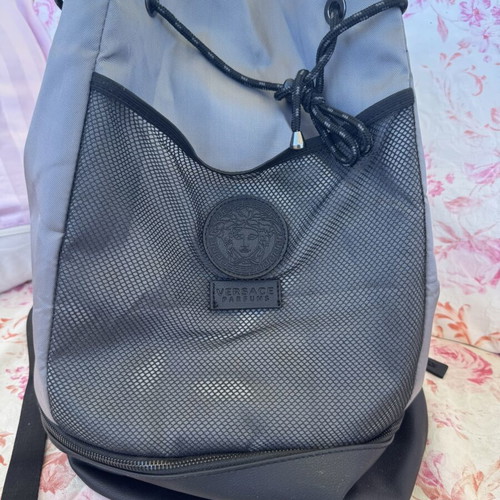 Versace backpack, large with mesh front pocket, black and grey
