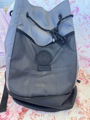 Versace backpack, large with mesh front pocket, black and grey