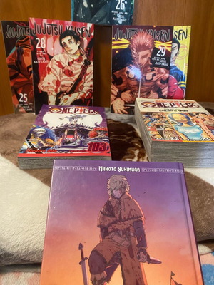 Mangas JJK volumes 25-29, One Piece volumes 22,23,24,103, Vinland book 3 new