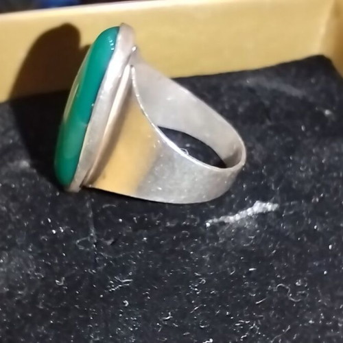 Ασημί 925 δαχτυλίδι με green agate σαν καινούργιο, μέγεθος 54