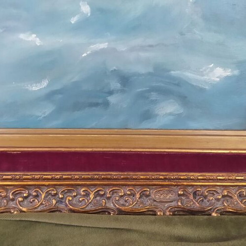 Oil painting 'Thalassografia' used, on plywood with frame