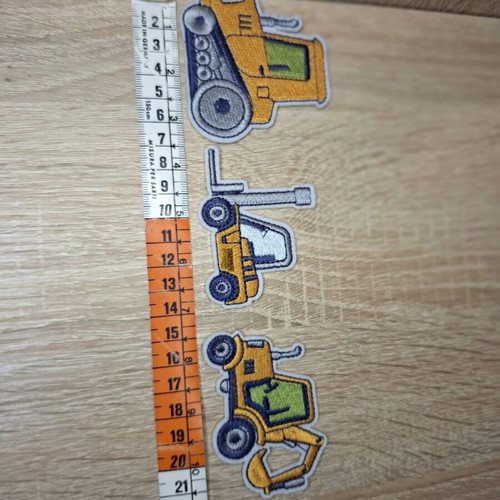 Embroidered iron-on patches with construction vehicles, set of 7, new