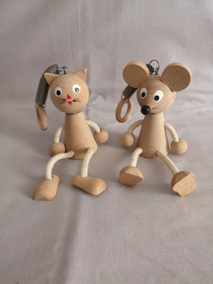 Wooden cat and mouse toys with spring new