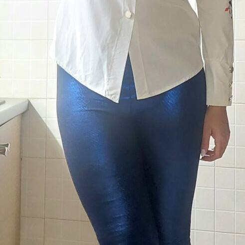 Metallic blue leggings new with inner lining one size