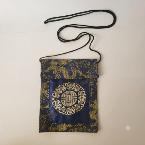 Vintage satin royal pouch like new, blue and gold oriental style