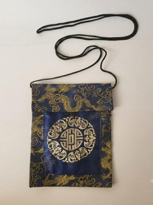 Vintage satin royal pouch like new, blue and gold oriental style