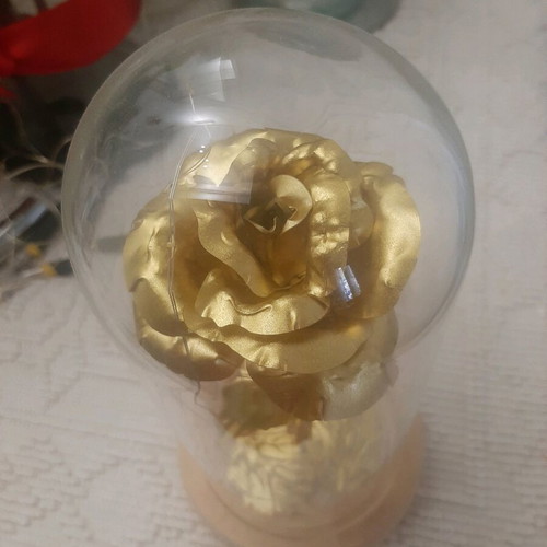 Decorative golden rose with vase and light, like new