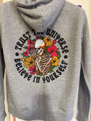 Cotton sweatshirt with back design, like new, silver, size M