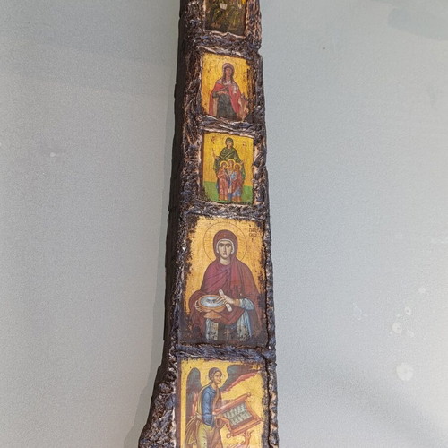 Byzantine icon composition on wood, hand-finished