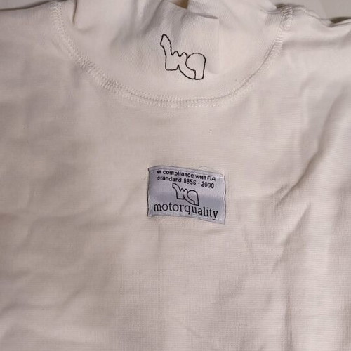 Motorquality fireproof racing base layer turtleneck shirt and pants, white, medium