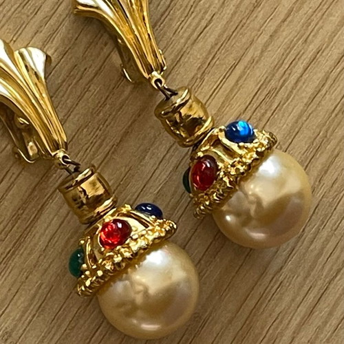 Large clip-on earrings vintage Custom Jewellery France like new