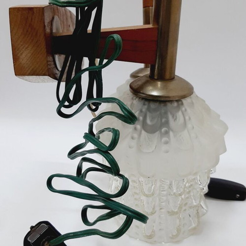 Double wall lamp Kolarov 1960s like new, wood and crystal