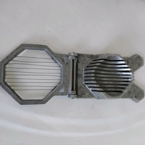 Vintage egg slicer used, aluminum and wire