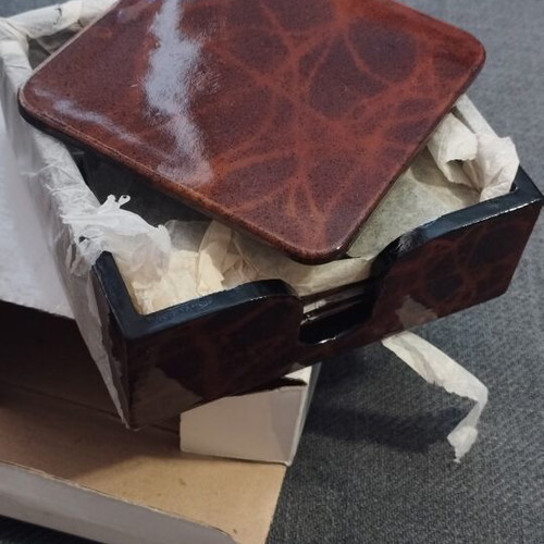 Vintage coaster set with tortoiseshell effect and case
