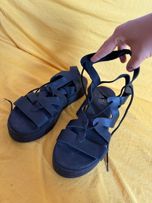 Black platform sandals with laces, worn once, size 39