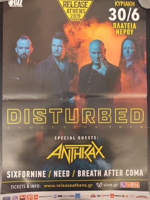 Disturbed αφίσα συναυλίας 30/6/2019 μεταχειρισμένη