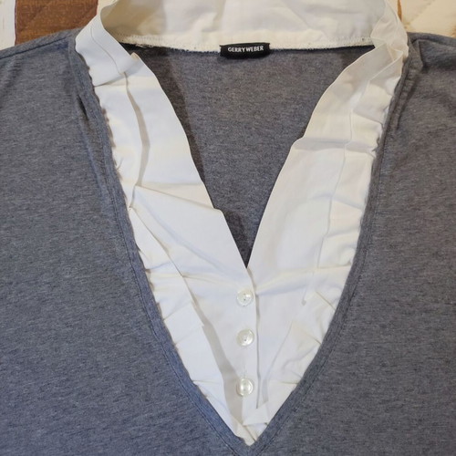 Gerry Weber 2-in-1 mock shirt jumper with ruffle collar, grey, size UK 14 EU 40