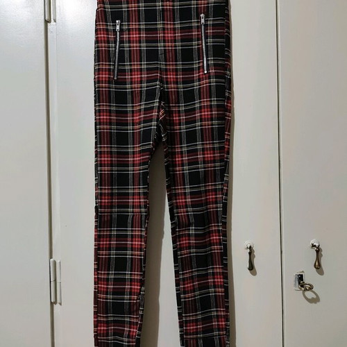 ZARA tartan leggings pants XS like new, red and black