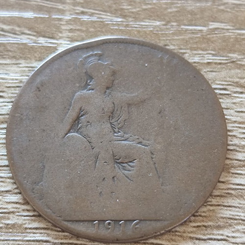 Great Britain One Penny 1916 coin used, George V